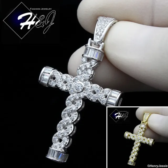 Men 925 Sterling Silver Icy Bling Cz Gold Plated/Silver 3D Cross Pendant*Sp241