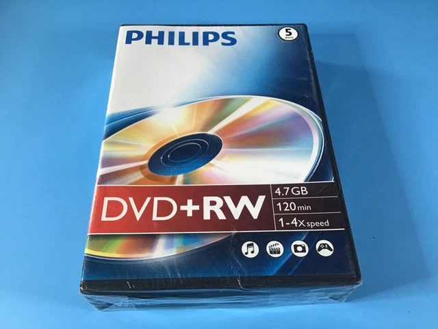 Philips DVD+RW - 4,7 GB - 120 min - 1+4x velocità - confezione da 5 - nuovo
