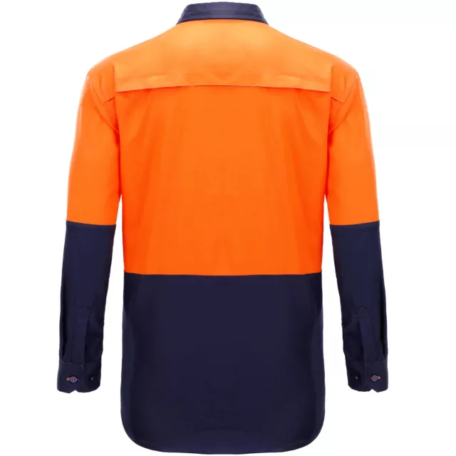 MENS WORK SHIRTS Hi Vis Long Sleeve Orange Yellow Safety Workwear ...
