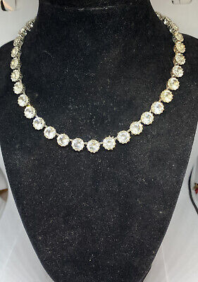 Vintage Art Deco Coro Prong Set Large Crystal Glass Rhinestone Choker Necklace