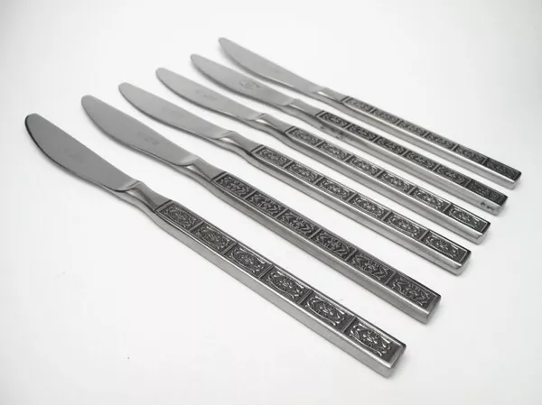 6 x RETRO WILTSHIRE BURGUNDY UNSERRATED BUTTER KNIVES - VINTAGE CUTLERY