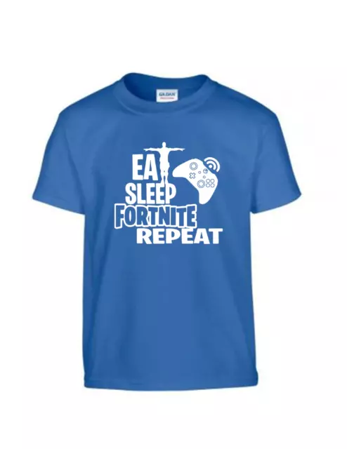 T-shirt slogan per bambini Eat Sleep Gaming Fortnite Repeat divertente cool regalo novità