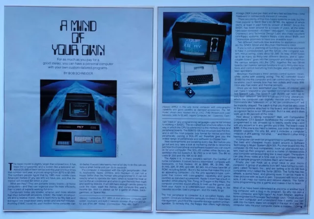 Article informatique "A Mind of Your Own" 1978 avec photos vintage des premiers modèles