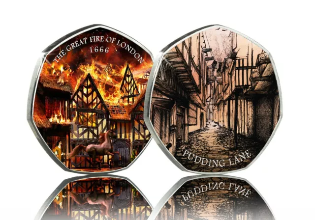 Brand New THE GREAT FIRE OF LONDON 1666 Full Colour Silver Commemorative