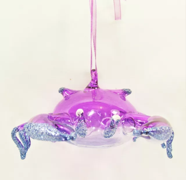 Crab Hand Blown Glass Ornament Pink Holiday Decor