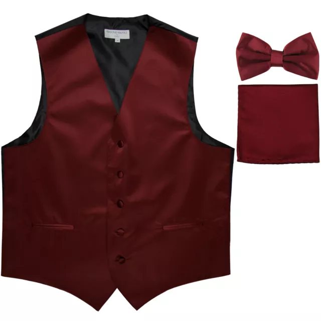 New Men's formal vest Tuxedo Waistcoat_bowtie & hankie set Burgundy wedding