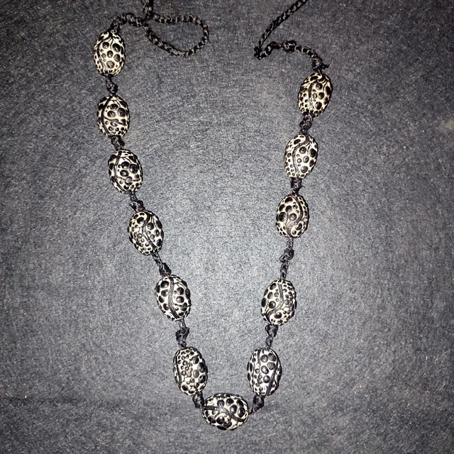 Collier Sautoir ART DECO Vintage - 114 Cm Perles De Verre Noir Rétro - Occasion