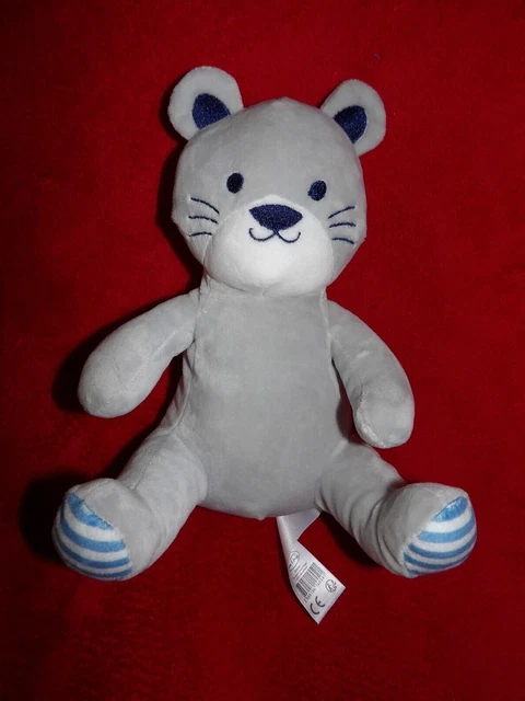 Doudou Peluche Chat Gris Bleu Blanc Rayure Bisous d'Ange Tom & Kiddy NEUF