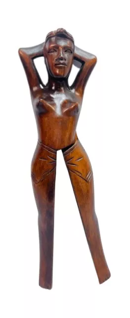 VTG Wooden Naked Lady Nutcracker Carved Nude Woman 13" Risque Folk Art Wood MCM