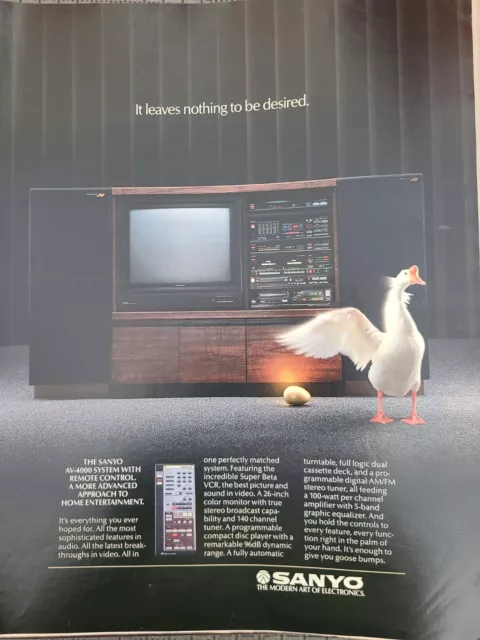1980's Original Vintage Magazine Ad Sanyo Stereo System Television Golden Duck