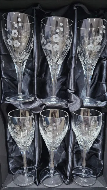 Royal Doulton large Crystal wine Glasses Chelsea Pattern x 6 Boxed. 220Ml