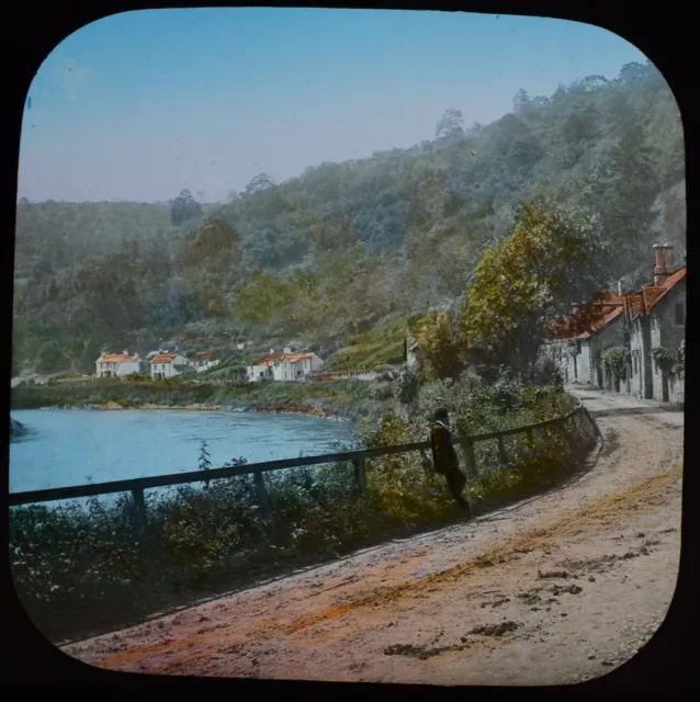 EARLY Magic Lantern Slide TINTERN VILLAGE C1888 PHOTO WALES MONMOUTHSHIRE