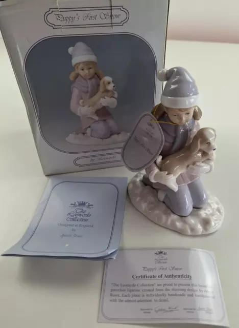 Leonardo Collection RARE Puppys First Snow Porcelain Figurine Annie Rowe Boxed