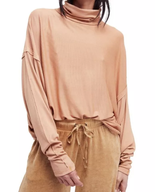 Free People Pullover Spring Knit Peach Dolman Sleeve Small Sweatshirt Mock Neck