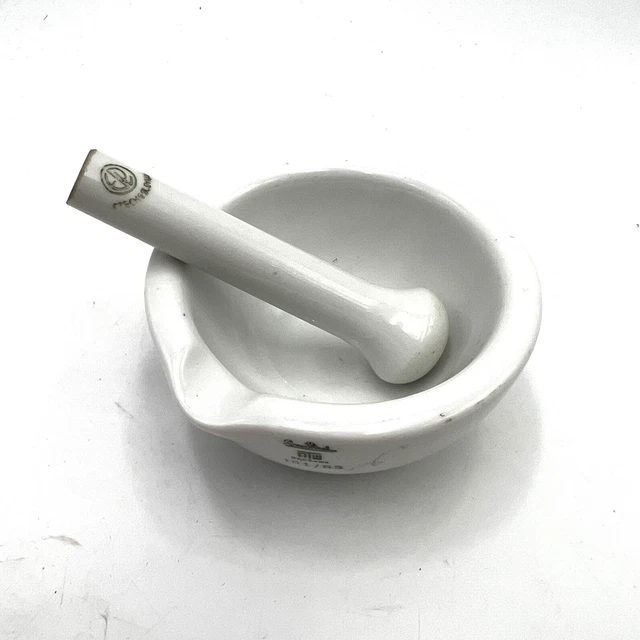 Mortaio porcellana da laboratorio Rosenthal DIN 181/63 e Pistillo farmaceutico