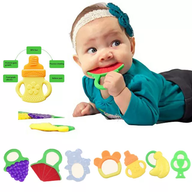 Toddlers Infants Silicone Fruit Baby Teether Teething Toy Ring Chewable Soother