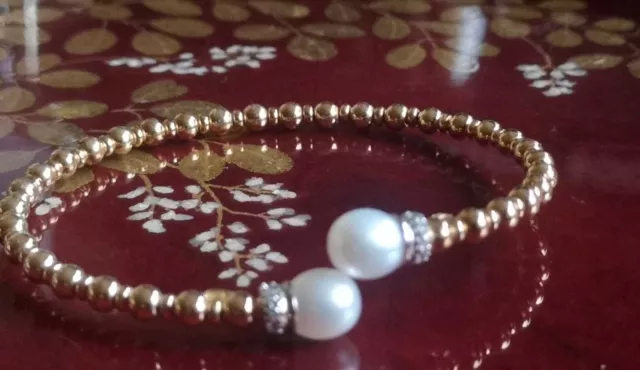 MAJORICA™ 925 & SWAROVSKI White Pearl & Gold Plated Bead Bangle