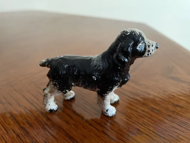 Vintage Metal Springer Spaniel Dog Figurine (Black & White, Solid Metal 7” L)