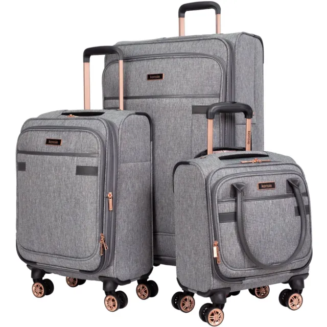 kensie Hudson Softside 3-Piece Spinner Luggage Set, HEATHER GRAY