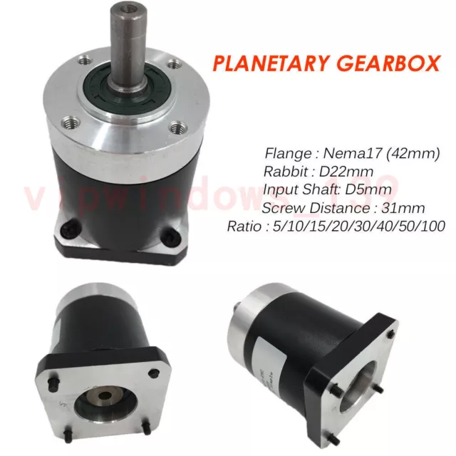 NEMA17 Planetary Gearbox 100:1 Speed Reducer D5mm Input For 42mm Stepper Motor
