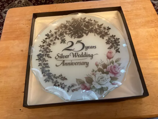Celebrity By Fiesta Glass 25th  Anniversary Silver Wedding Gift Plate