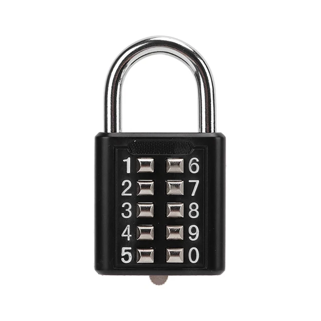 Security Padlock 10 Digit Push Button Combination Outdoor Waterproof Padlock
