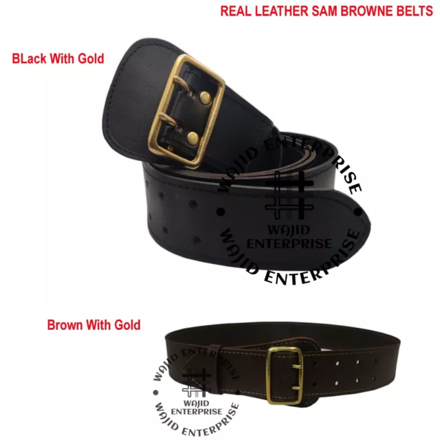 Sam Browne Style DUTY BELT Genuine Calf Leather 2'' wide 3.5m Thick Leather Belt