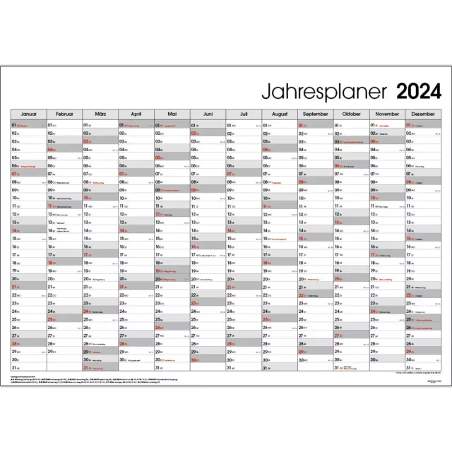 2024 XXL Wandkalender Wandplaner Jahresplaner Kalender DIN A1 GEFALTET Grau