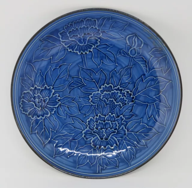 Japanese blue glaze vintage Art Deco oriental antique ceramic plate