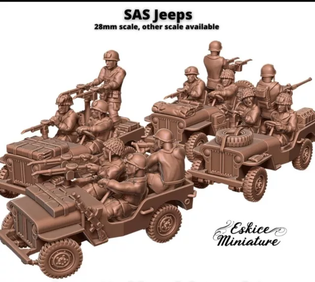 Ww2 British SAS Jeep Full Set Soldiers 1/35th Resin Printed