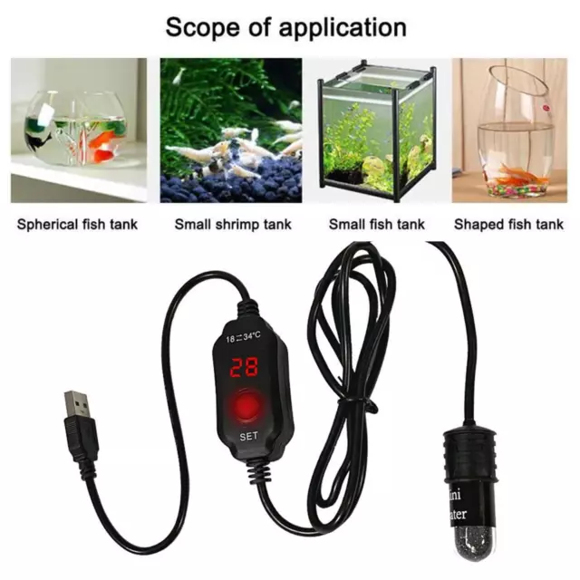 Mini Aquarium Fish Tank Heater USB Heating Rod Thermostat Heater Submersible G5/
