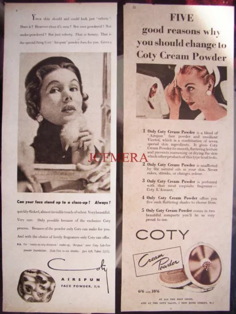 2 x COTY 1950s Face Powder Advert Prints - Original Cosmetics Ads