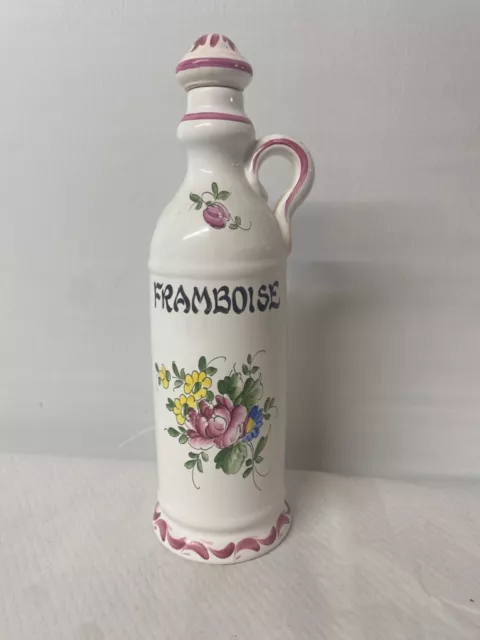 Bouteille à eau de vie framboise en porcelaine faïence barbotine France lunevil?