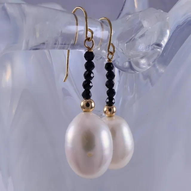 14K YELLOW GOLD Large Baroque Pearl Dangle Drop Earrings $200.00 - PicClick