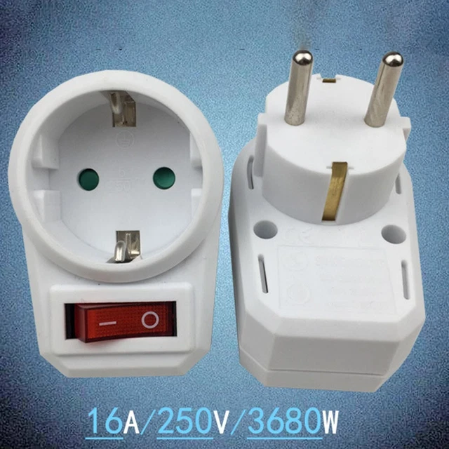 Enchufe de conversión 16A 1 pieza enchufe adaptador de enchufe de plástico con interruptor de luz