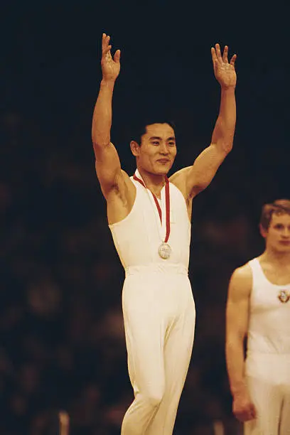 Gymnastics Eizo Kenmotsu Of Japan With The Gold Medal Old Sports Photo