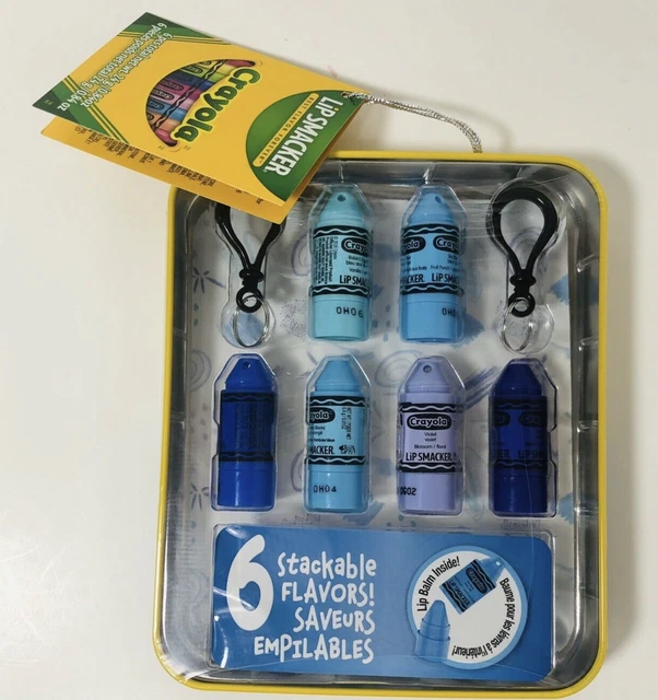 Crayola Lip Smacker Mini Lip Balms 6 Stackable Flavors In Tin, 2 Keychain Clips