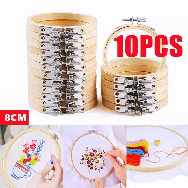 10PCS DIY Wooden Bamboo Embroidery Cross Stitch Ring Circle Hoop Frames Craft 3"