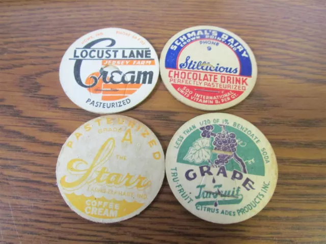 4 diff Indiana Milk Bottle Caps Howe Elkhart & Crown Point Locust Lane Schmal's