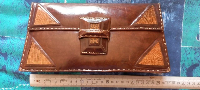 Sac Pochette Vintage Africain En Cuir Véritable – Marron, Motif Serpent, Soirée