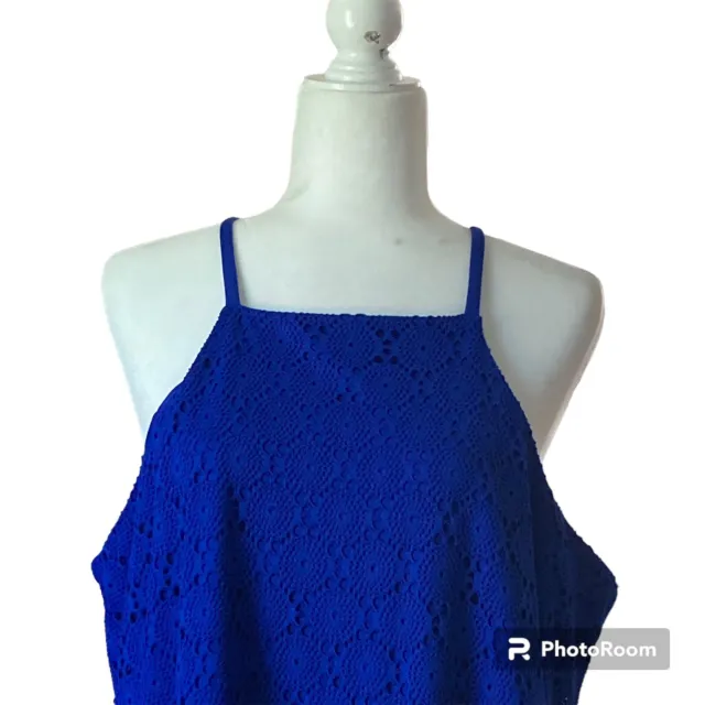 Nine West Sz 16 Royal Blue Sleeveless Lace Apron Shift Lined Dress Summer EUC 3