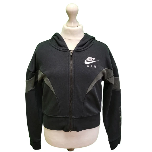 Felpa Con Cappuccio Nike Bambina Nera Tagliata Maniche Lunghe Età 9-10 Anni M