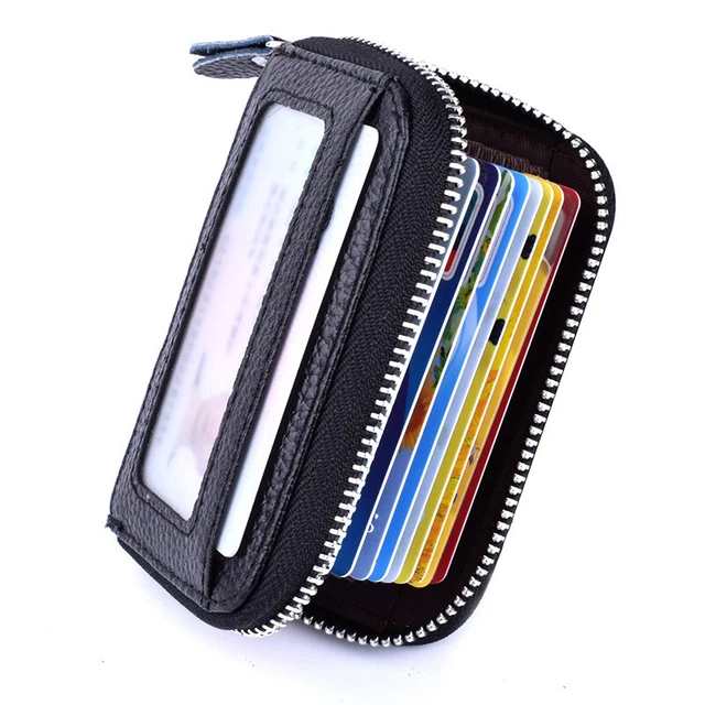 Men's Wallet Real Leather Credit Card Holder RFID Blocking Zipper Thin Pocket d6