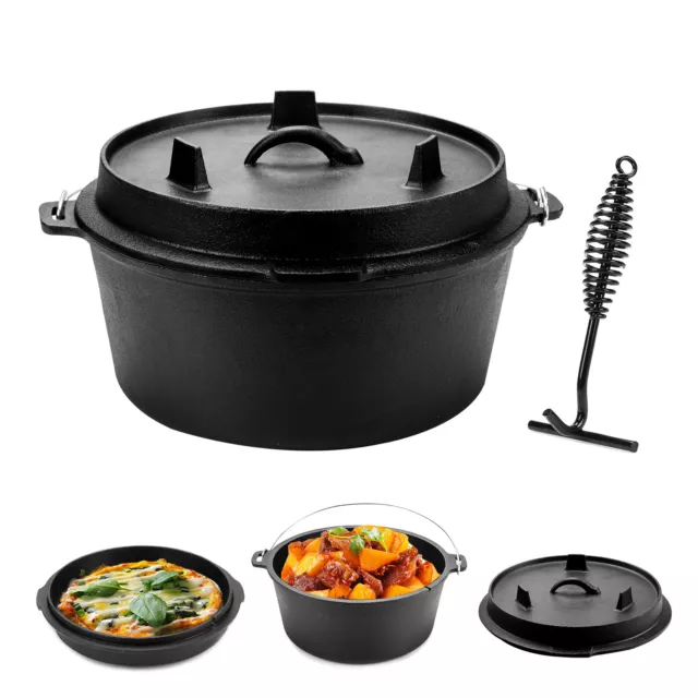 8,6L Dutch Oven BBQ Feuertopf Gusseisentopf Schmortopf für Lagerfeue Dekelheber