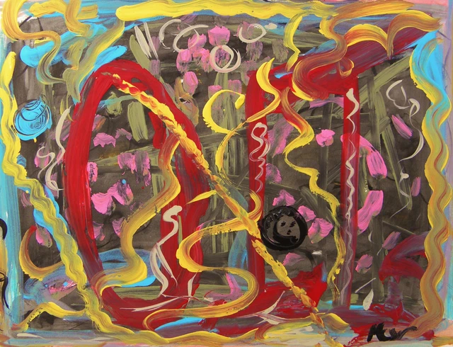 Original ABSTRACT  NAIVE Raw Brut FOLK OUTSIDER MCW art Mary Carol Primitive