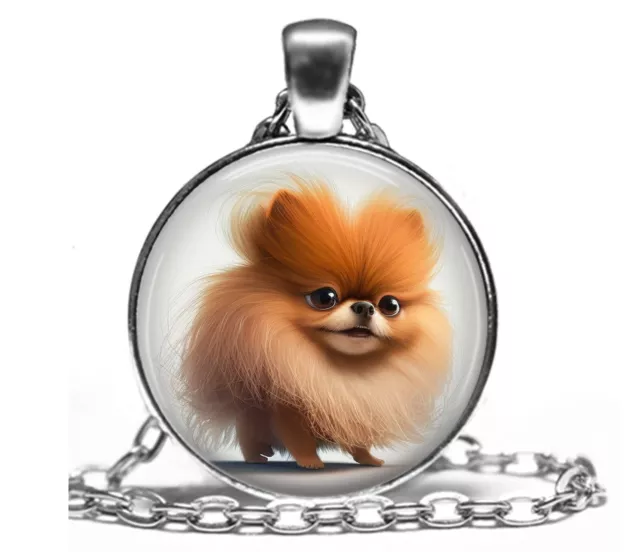 Pomeranian Caricature Puppy Dog Pendant Necklace 24" Humorous Pom Mom Gift