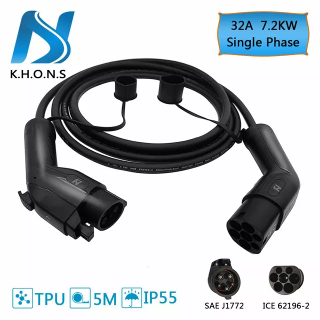 KHONS Tipo 2 a Tipo 1 EV Cavo Ricarica 1 Fase 32A EV Cavo di Ricarica 5M 7,2kW