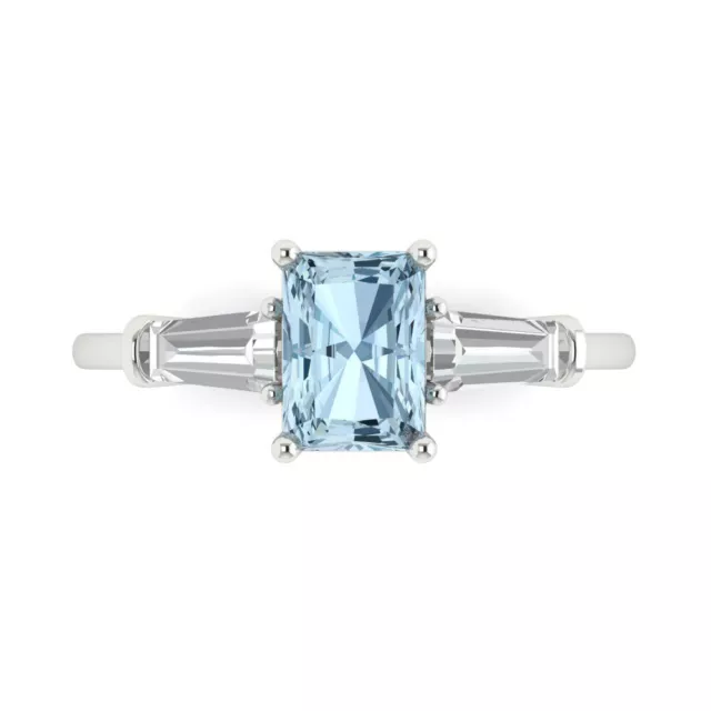 2 ct Emerald 3 stone Swiss Topaz Promise Bridal Wedding Ring 14k White Gold