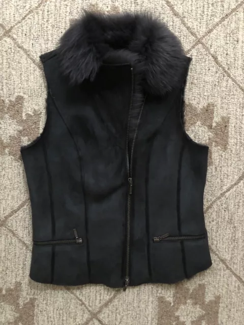 DVF Diane Von Furstenberg Gray Shearling Sheepskin Lamb Fur Vest Small 2