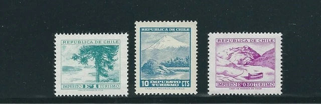 CHILE circa(?) REVENUE, TOURISM TAX stamps 3 different USED/UNUSED
